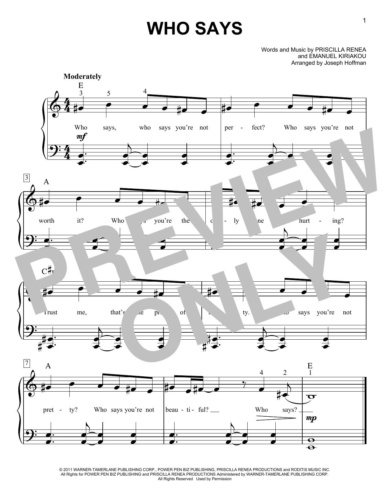 Download Selena Gomez and The Scene Who Says (arr. Joseph Hoffman) Sheet Music and learn how to play Easy Piano PDF digital score in minutes
