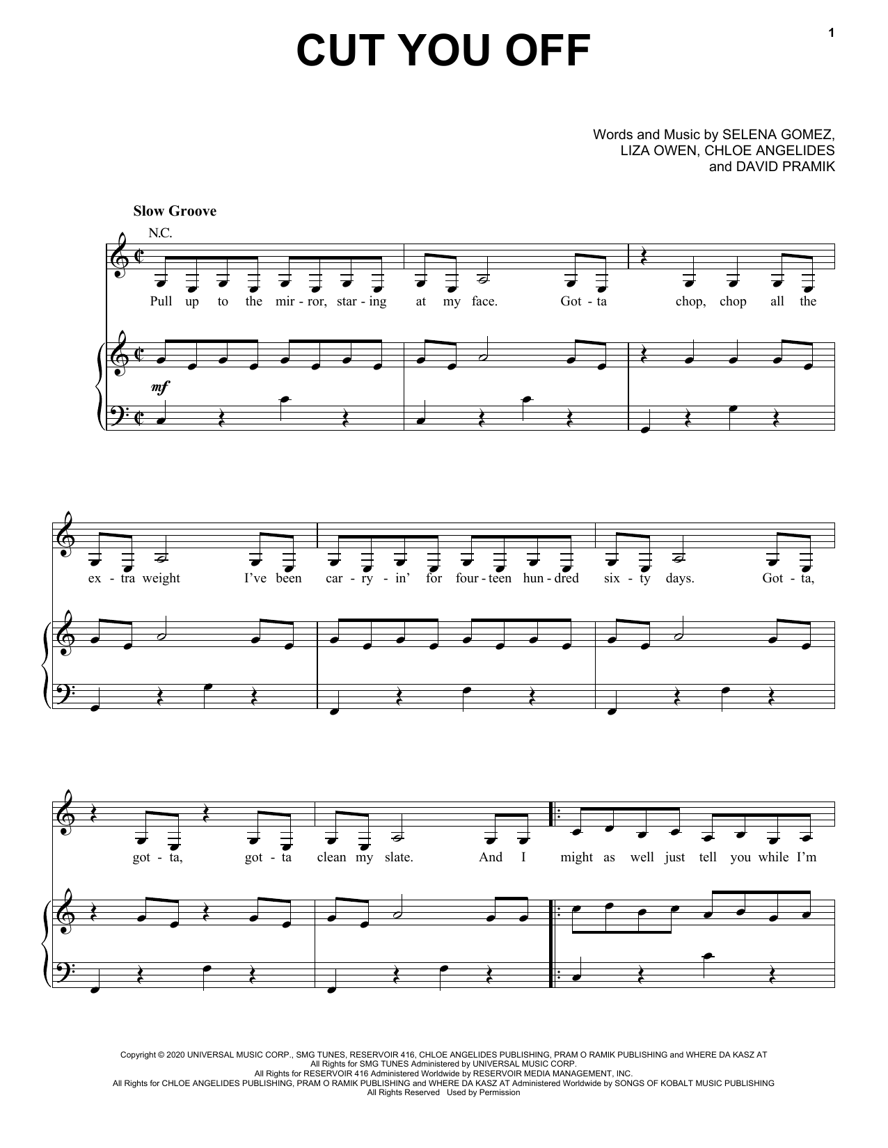 Download Selena Gomez Cut You Off Sheet Music and learn how to play Piano, Vocal & Guitar Chords (Right-Hand Melody) PDF digital score in minutes