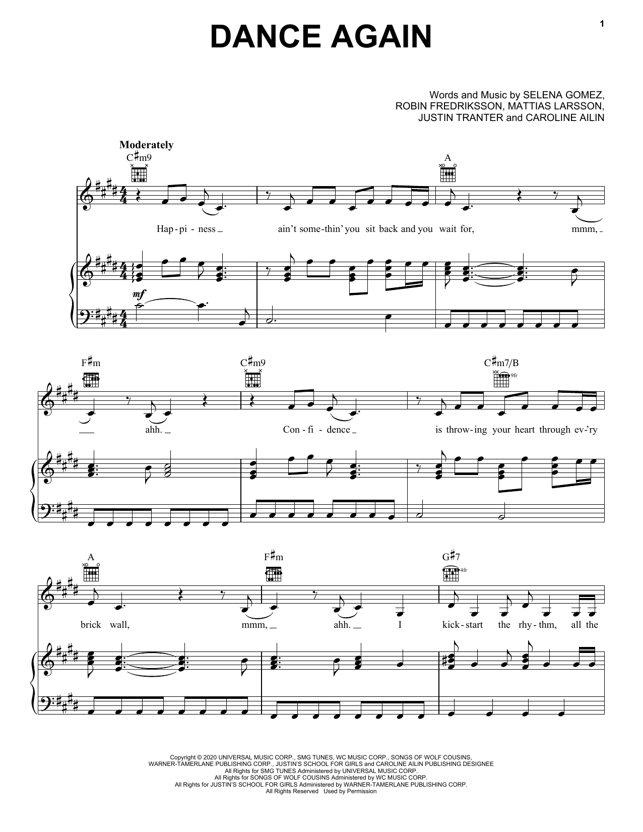 Download Selena Gomez Dance Again Sheet Music and learn how to play Piano, Vocal & Guitar Chords (Right-Hand Melody) PDF digital score in minutes