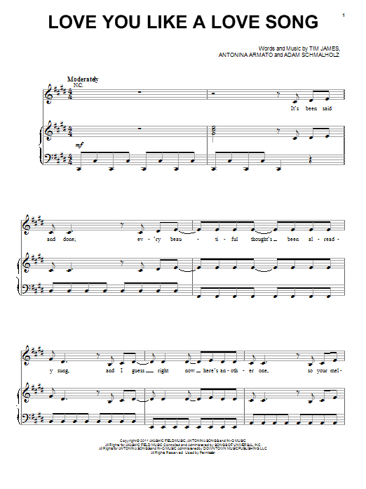 Download Selena Gomez Love You Like A Love Song Sheet Music and learn how to play Piano, Vocal & Guitar (Right-Hand Melody) PDF digital score in minutes