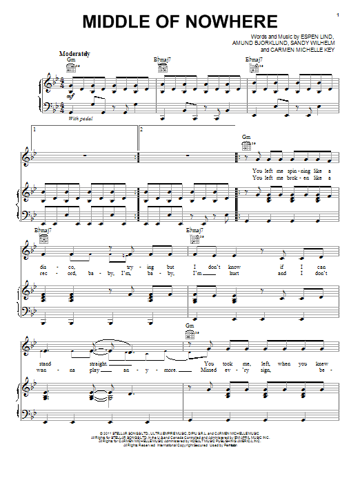 Download Selena Gomez Middle Of Nowhere Sheet Music and learn how to play Piano, Vocal & Guitar (Right-Hand Melody) PDF digital score in minutes