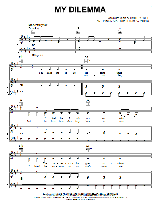 Download Selena Gomez My Dilemma Sheet Music and learn how to play Piano, Vocal & Guitar (Right-Hand Melody) PDF digital score in minutes