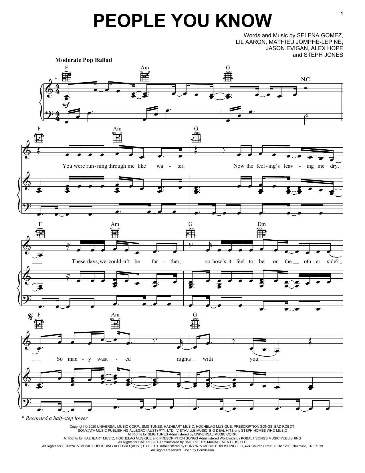 Download Selena Gomez People You Know Sheet Music and learn how to play Piano, Vocal & Guitar Chords (Right-Hand Melody) PDF digital score in minutes