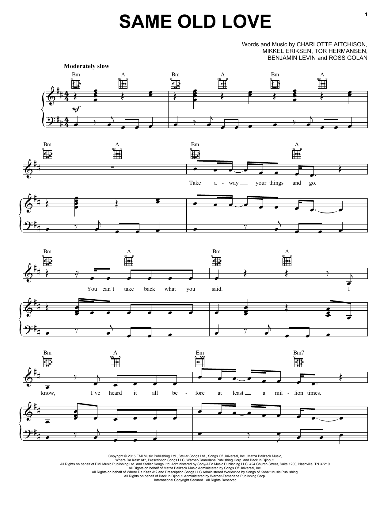 Download Selena Gomez Same Old Love Sheet Music and learn how to play Piano, Vocal & Guitar (Right-Hand Melody) PDF digital score in minutes
