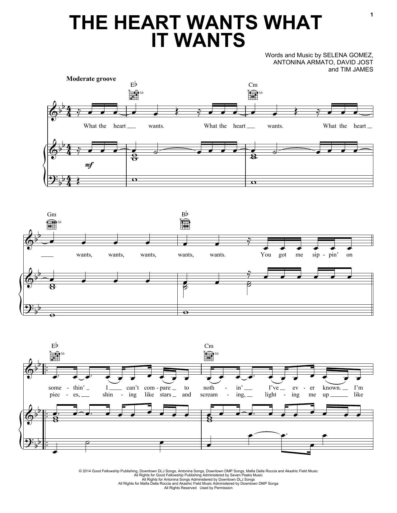 Download Selena Gomez The Heart Wants What It Wants Sheet Music and learn how to play Piano, Vocal & Guitar (Right-Hand Melody) PDF digital score in minutes