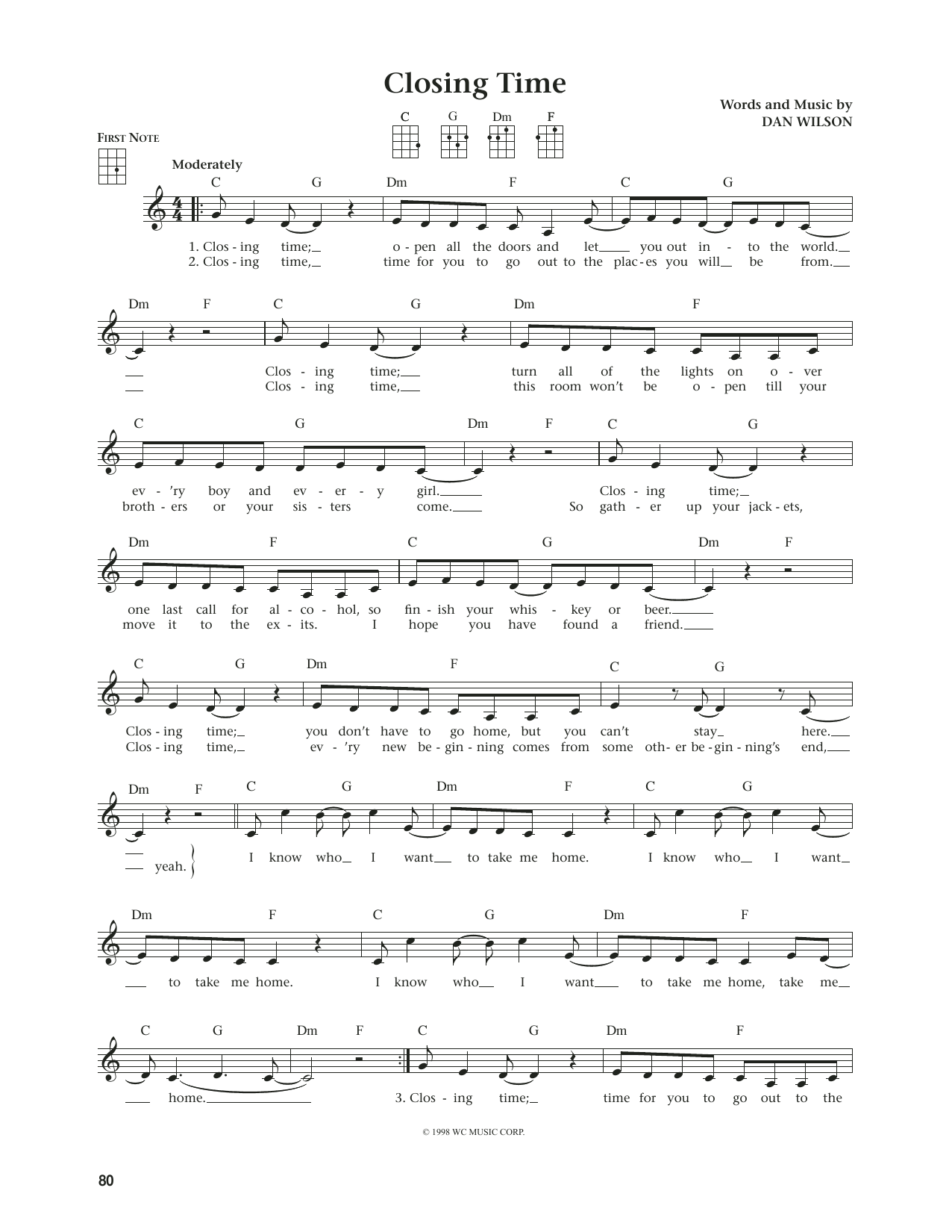 Download Semisonic Closing Time (from The Daily Ukulele) (arr. Jim Beloff) Sheet Music and learn how to play Ukulele PDF digital score in minutes