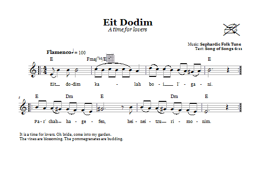 Download Sephardic Folk Tune Eit Dodim (A Time For Lovers) Sheet Music and learn how to play Melody Line, Lyrics & Chords PDF digital score in minutes