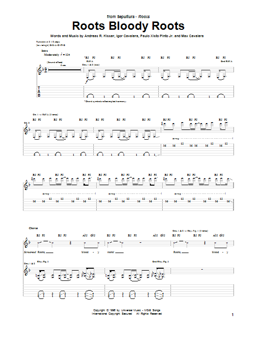 Download Sepultura Roots Bloody Roots Sheet Music and learn how to play Guitar Tab PDF digital score in minutes