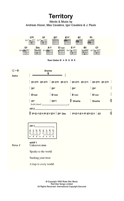 Download Sepultura Territory Sheet Music and learn how to play Lyrics & Chords PDF digital score in minutes