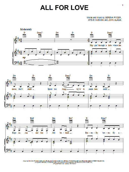 Download Serena Ryder All For Love Sheet Music and learn how to play Piano, Vocal & Guitar (Right-Hand Melody) PDF digital score in minutes