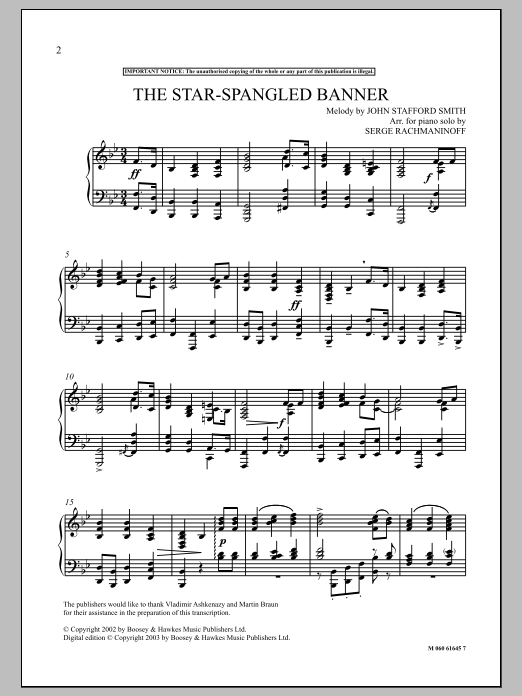 Download Sergei Rachmaninoff The Star Spangled Banner Sheet Music and learn how to play Piano PDF digital score in minutes