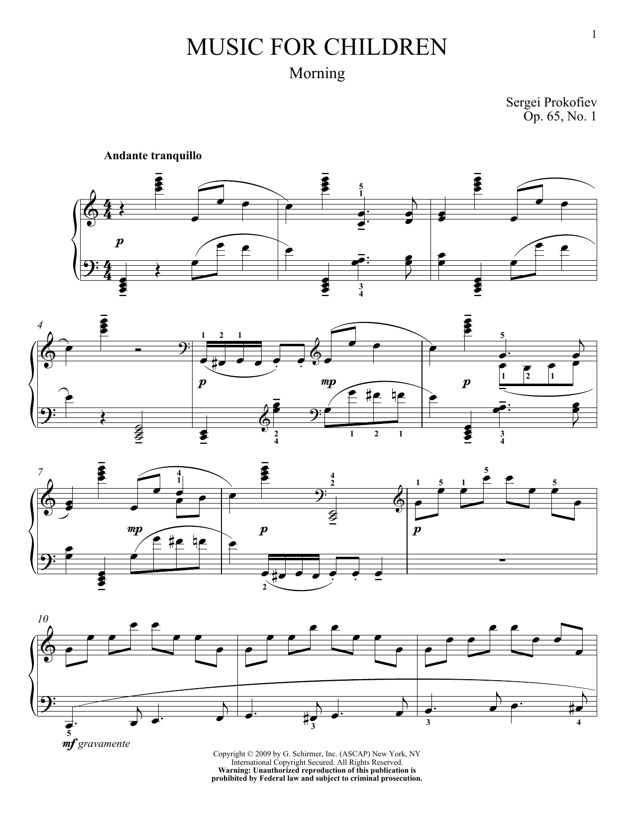 Download Sergei Prokofiev Morning Sheet Music and learn how to play Piano PDF digital score in minutes