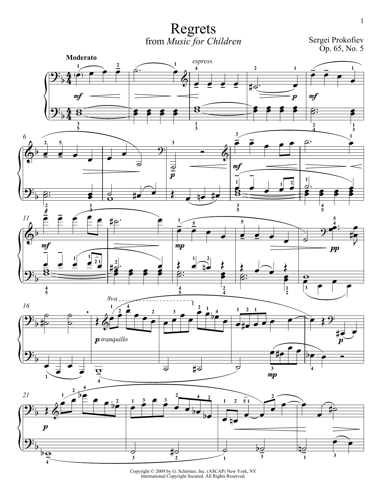 Download Sergei Prokofiev Regrets Sheet Music and learn how to play Piano PDF digital score in minutes
