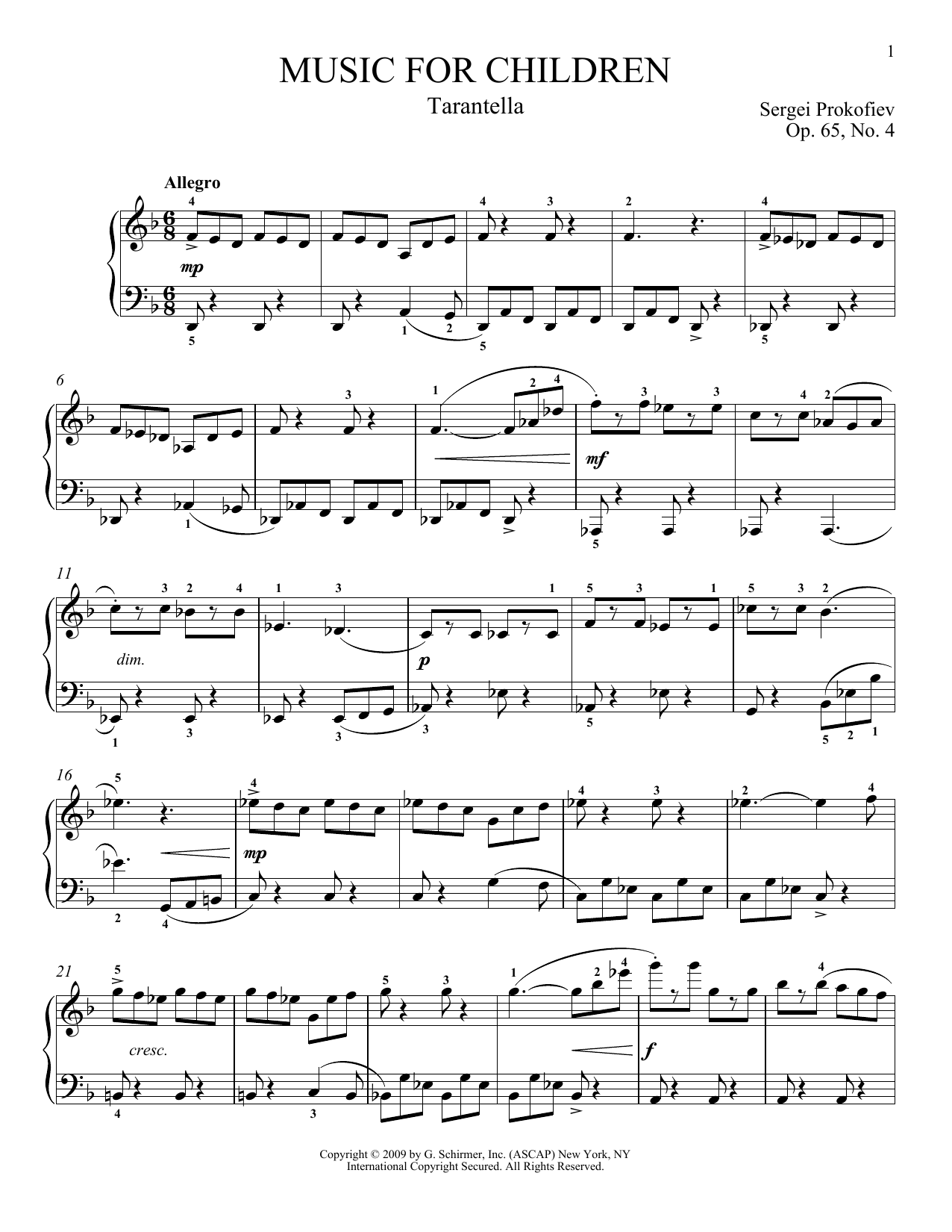 Download Sergei Prokofiev Tarantella Sheet Music and learn how to play Piano PDF digital score in minutes