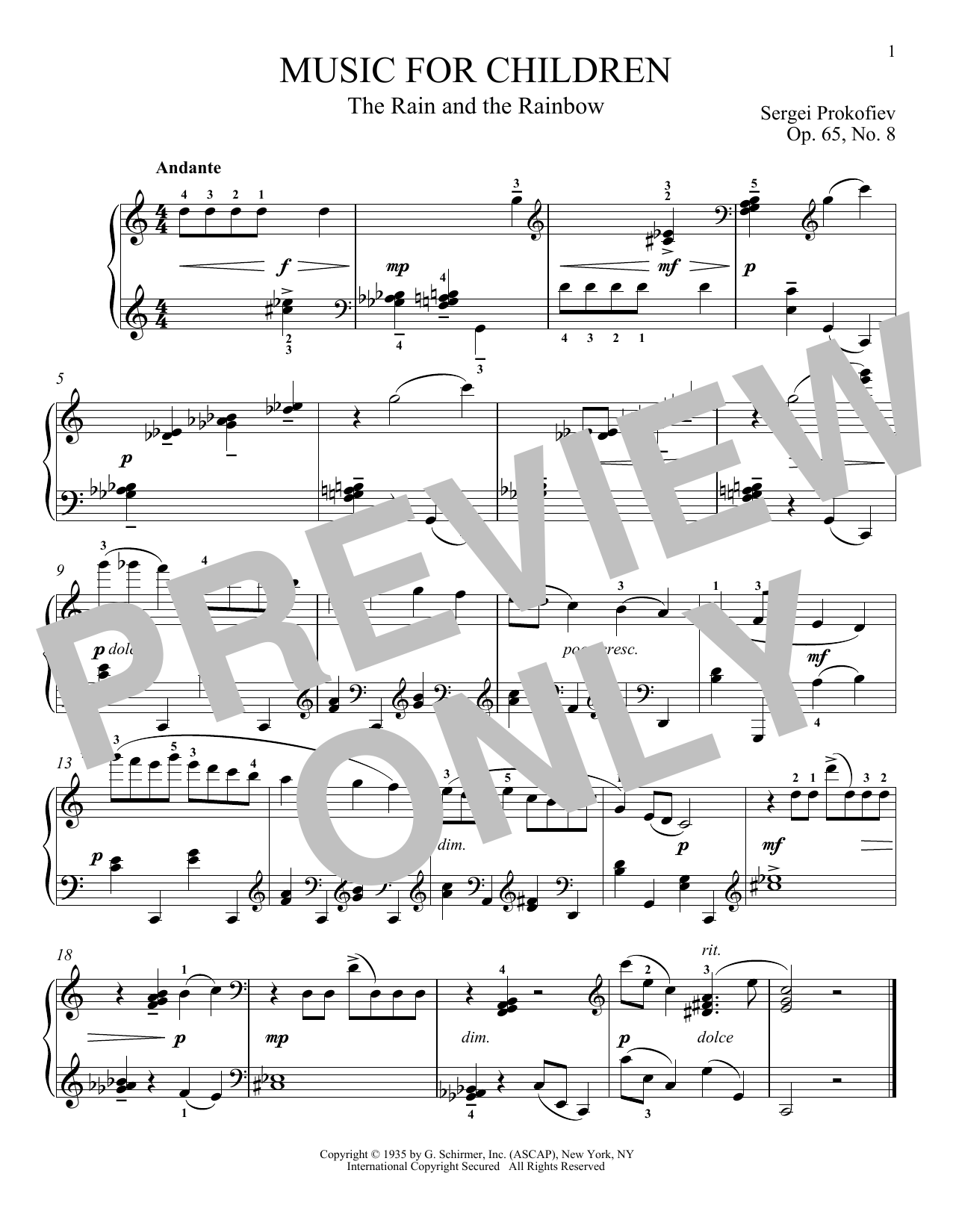 Download Sergei Prokofiev The Rain And The Rainbow, Op. 65, No. 8 Sheet Music and learn how to play Piano Solo PDF digital score in minutes