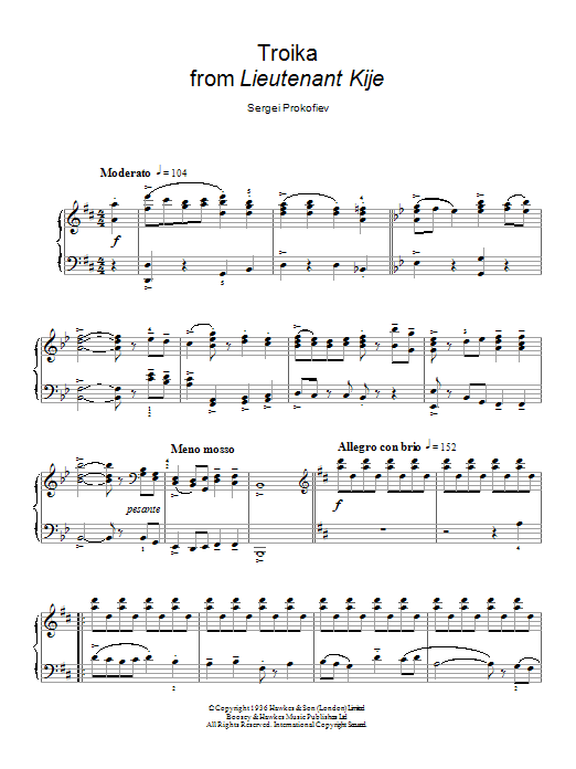 Download Sergei Prokofiev Troika (from Lieutenant Kije) Sheet Music and learn how to play Piano PDF digital score in minutes