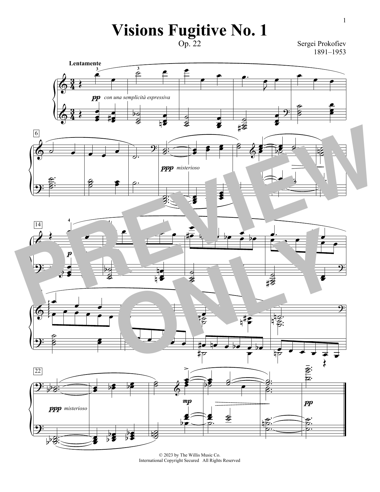 Download Sergei Prokofiev Visions Fugitive No. 1 Sheet Music and learn how to play Educational Piano PDF digital score in minutes