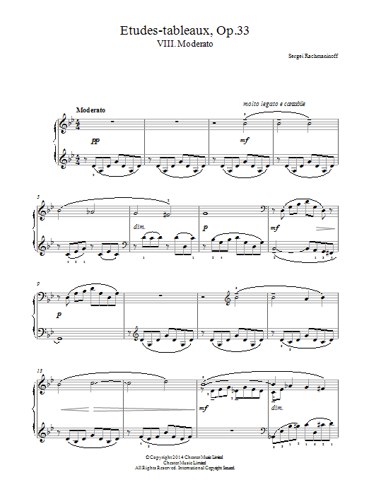 Download Sergei Rachmaninoff Etudes-tableaux Op.33, No.8 Moderato Sheet Music and learn how to play Easy Piano PDF digital score in minutes