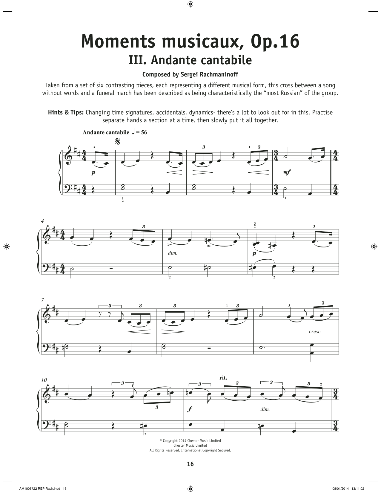 Download Sergei Rachmaninoff Moment Musical, Op. 16, No. 3 Sheet Music and learn how to play Really Easy Piano PDF digital score in minutes