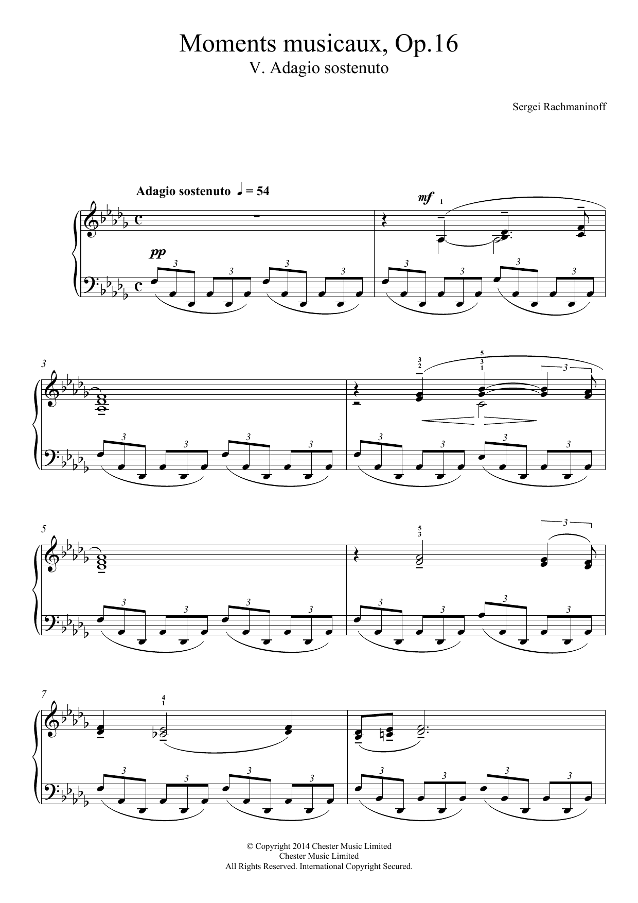 Download Sergei Rachmaninoff Moments musicaux Op.16, No.5 Adagio sostenuto Sheet Music and learn how to play Piano PDF digital score in minutes