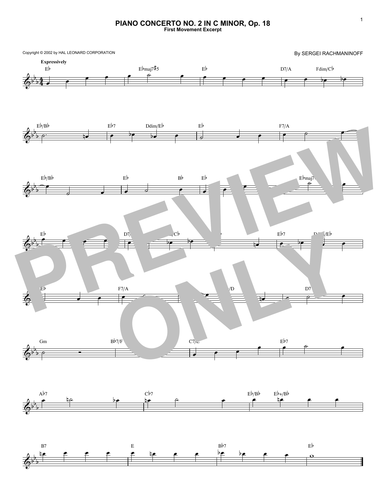 Download Sergei Rachmaninoff Piano Concerto No. 2 In C Minor, Op. 18 Sheet Music and learn how to play Melody Line, Lyrics & Chords PDF digital score in minutes