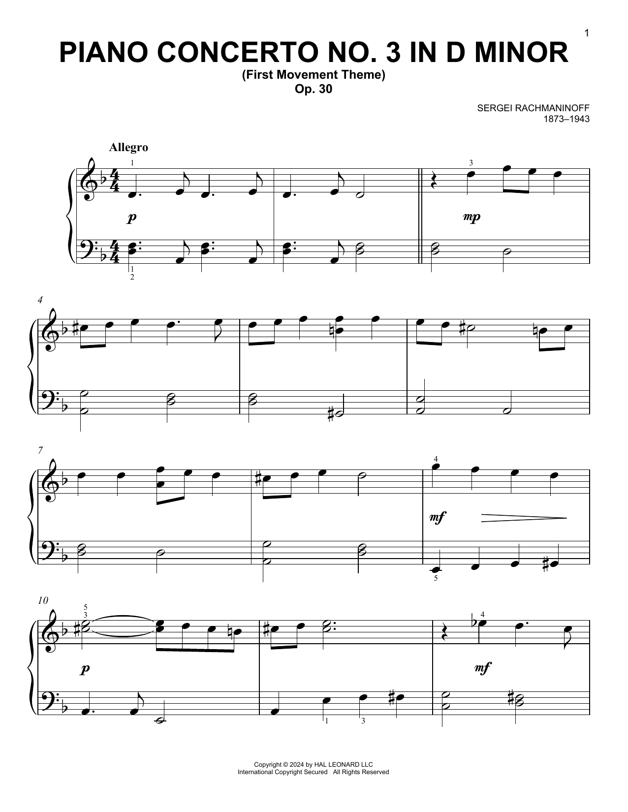 Download Sergei Rachmaninoff Piano Concerto No. 3 In D Minor, Op. 30 Sheet Music and learn how to play Easy Piano PDF digital score in minutes