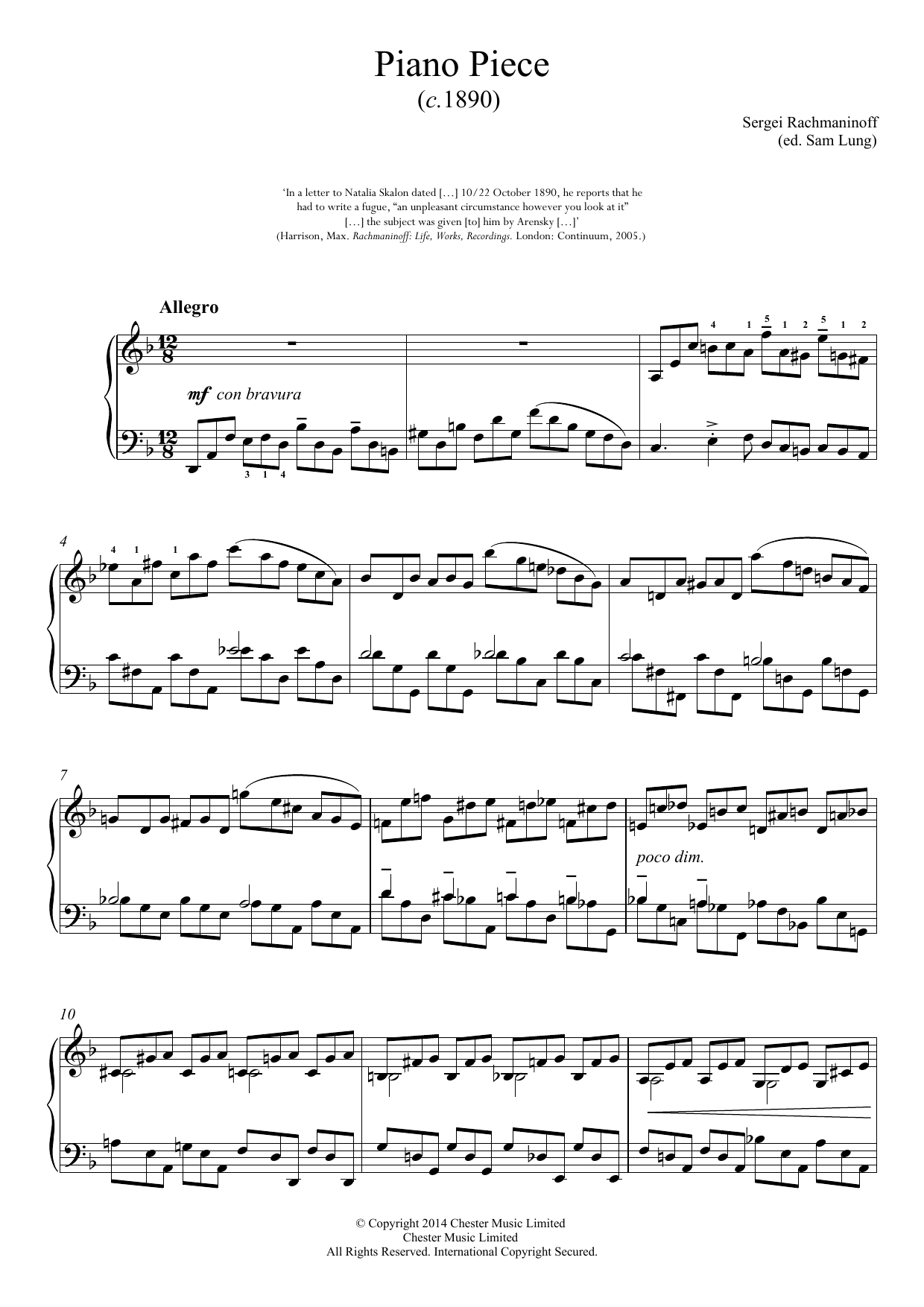 Download Sergei Rachmaninoff Piano Piece in D minor Sheet Music and learn how to play Piano PDF digital score in minutes