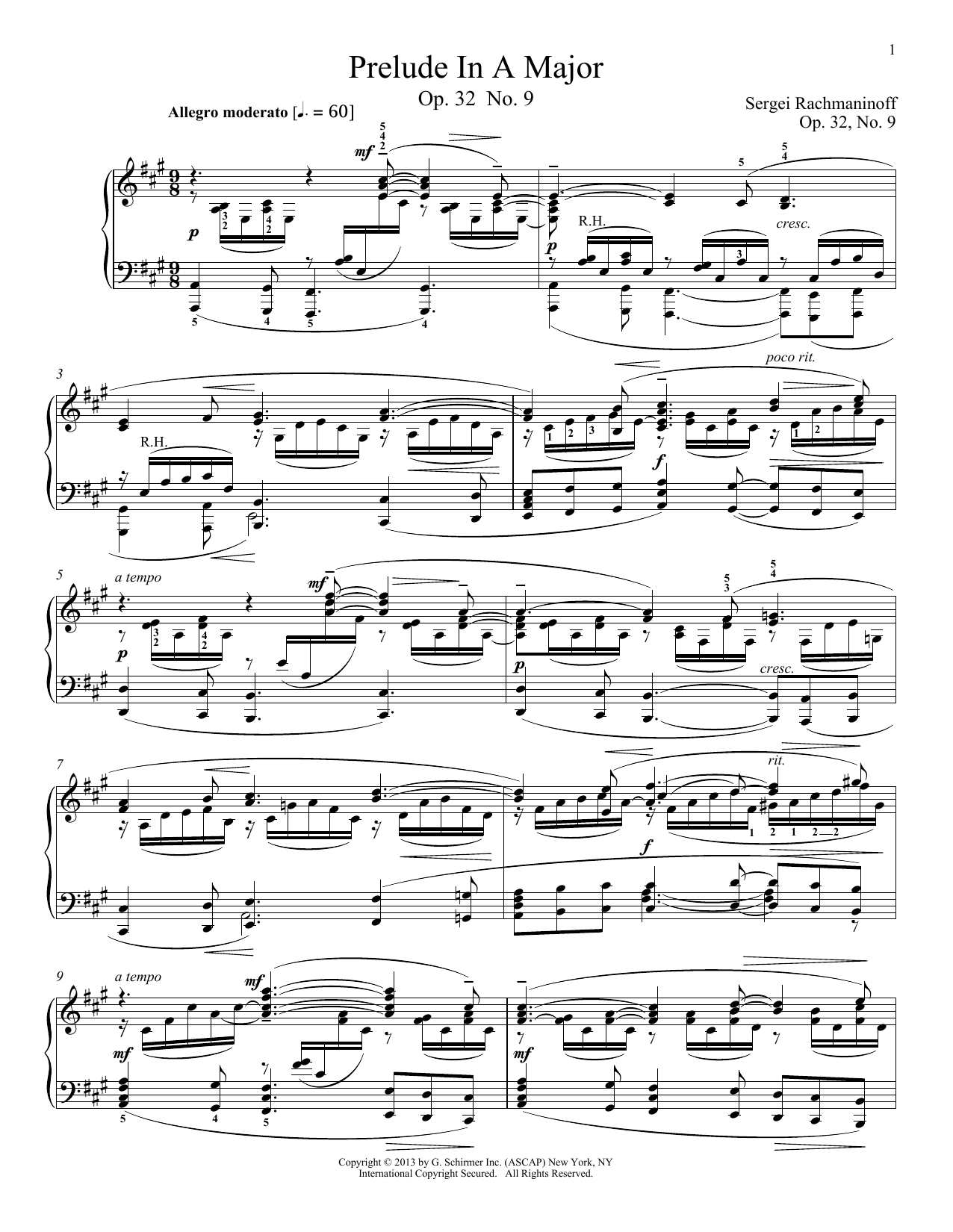 Download Alexandre Dossin Prelude In A Major, Op. 32, No. 9 Sheet Music and learn how to play Piano PDF digital score in minutes