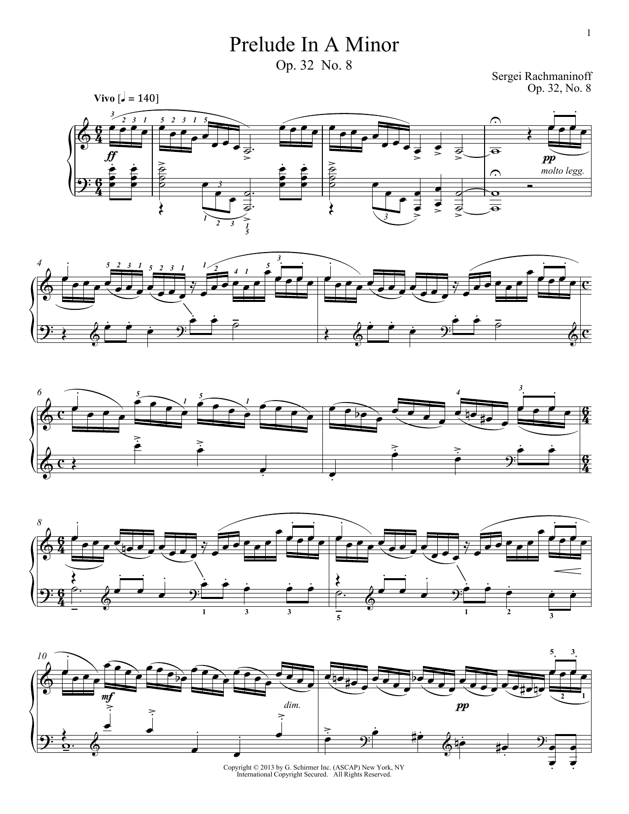 Download Alexandre Dossin Prelude In A Minor, Op. 32, No. 8 Sheet Music and learn how to play Piano PDF digital score in minutes
