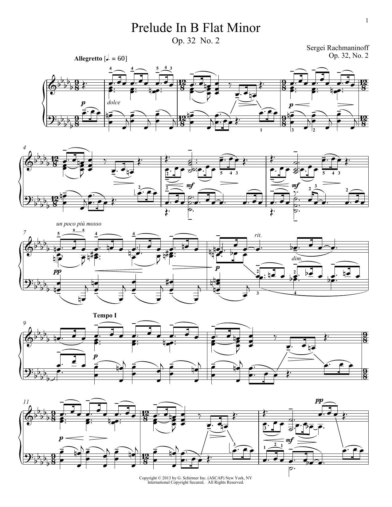 Download Alexandre Dossin Prelude In B-Flat Minor, Op. 32, No. 2 Sheet Music and learn how to play Piano PDF digital score in minutes
