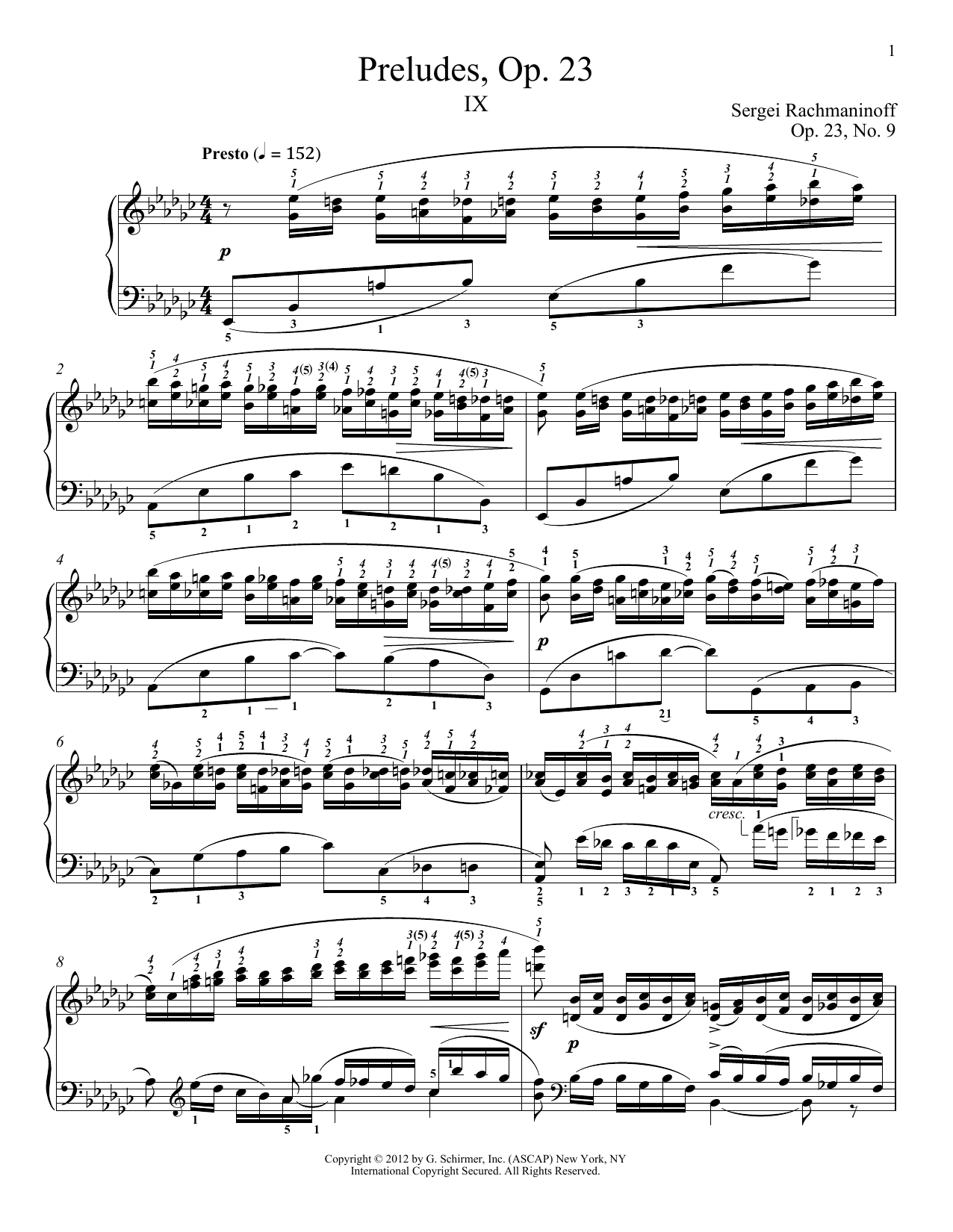 Download Sergei Rachmaninoff Prelude In E-Flat Minor, Op. 23, No. 9 Sheet Music and learn how to play Piano PDF digital score in minutes