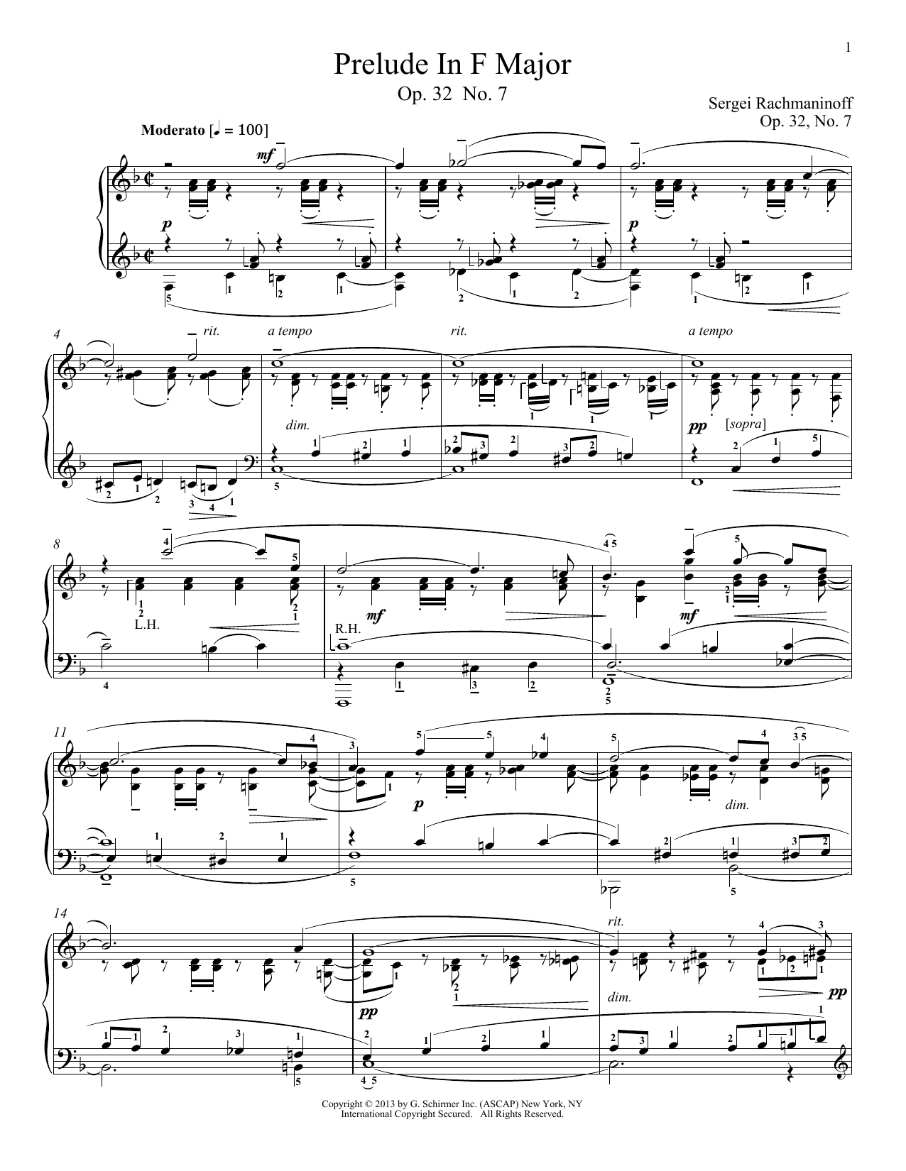 Download Alexandre Dossin Prelude In F Major, Op. 32, No. 7 Sheet Music and learn how to play Piano PDF digital score in minutes
