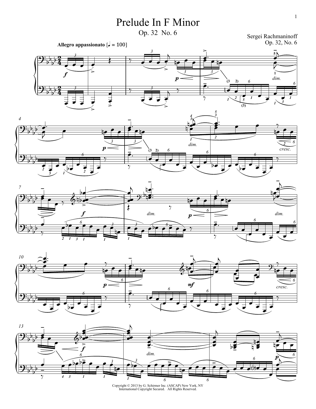 Download Alexandre Dossin Prelude In F Minor, Op. 32, No. 6 Sheet Music and learn how to play Piano PDF digital score in minutes