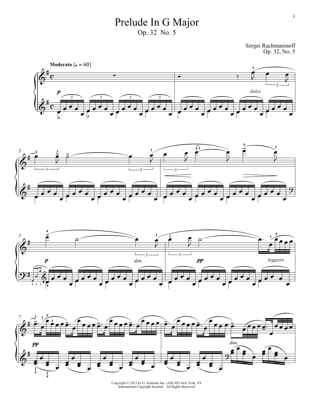 Download Alexandre Dossin Prelude In G Major, Op. 32, No. 5 Sheet Music and learn how to play Piano PDF digital score in minutes