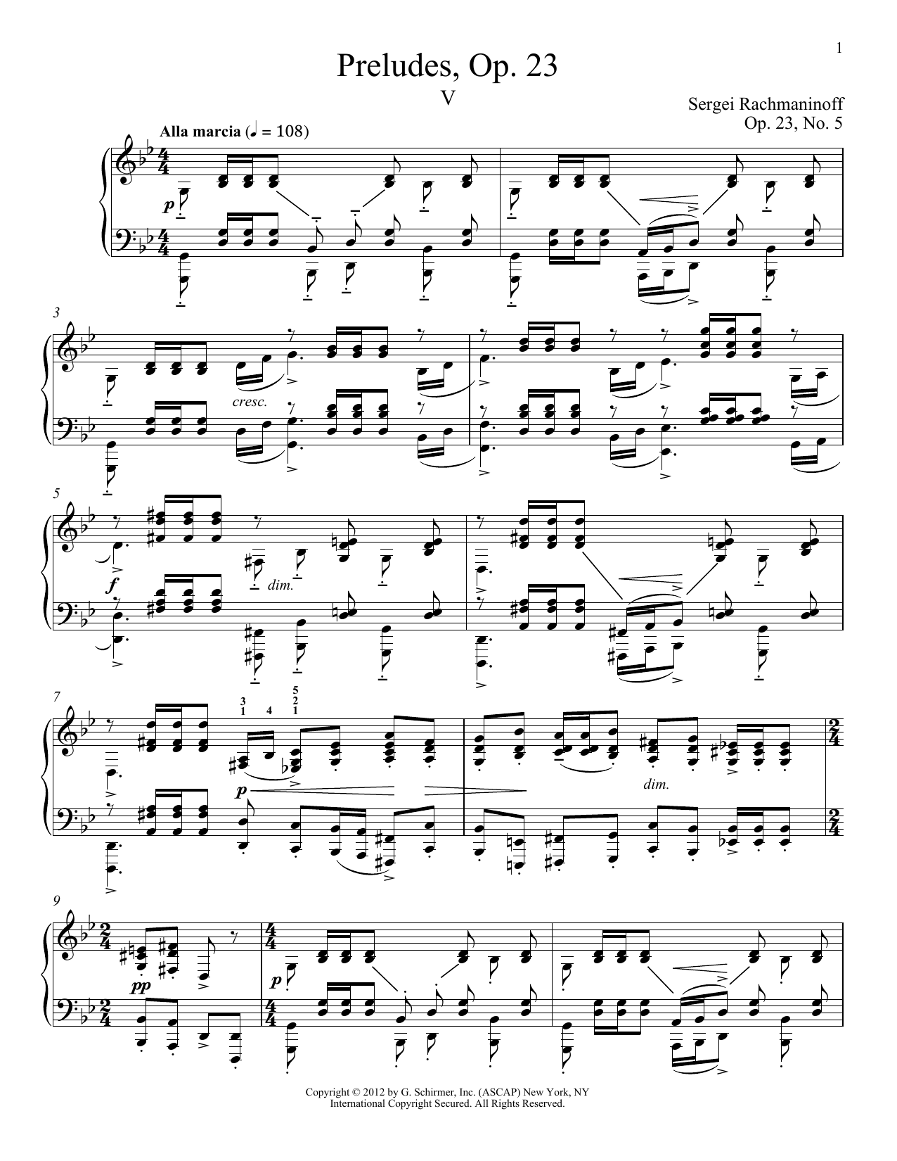Download Sergei Rachmaninoff Prelude In G Minor, Op. 23, No. 5 Sheet Music and learn how to play Piano PDF digital score in minutes