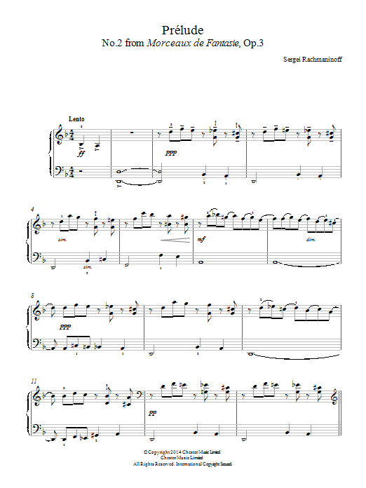 Download Sergei Rachmaninoff Prelude (No.2 from Morceaux de Fantasie, Op.3) Sheet Music and learn how to play Easy Piano PDF digital score in minutes