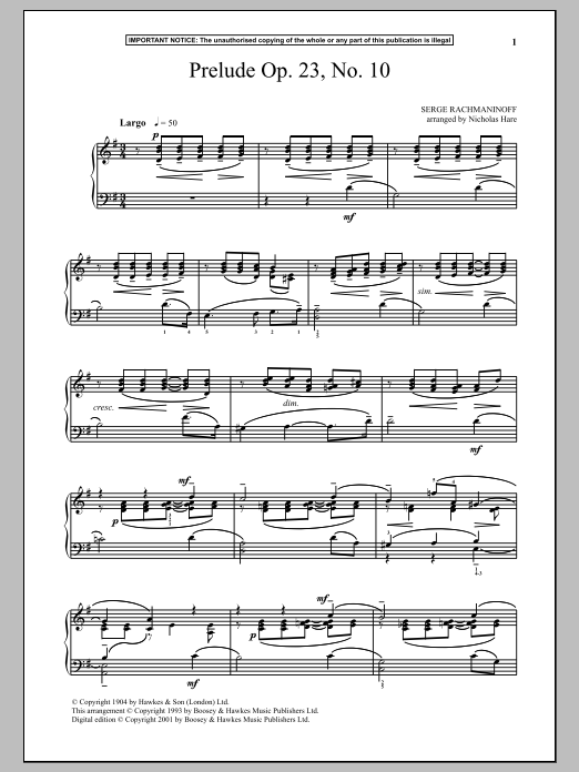 Download Sergei Rachmaninoff Prelude Op. 23, No. 10 Sheet Music and learn how to play Piano PDF digital score in minutes