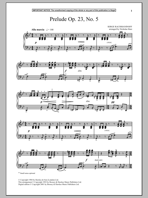 Download Sergei Rachmaninoff Prelude Op. 23, No. 5 Sheet Music and learn how to play Piano PDF digital score in minutes