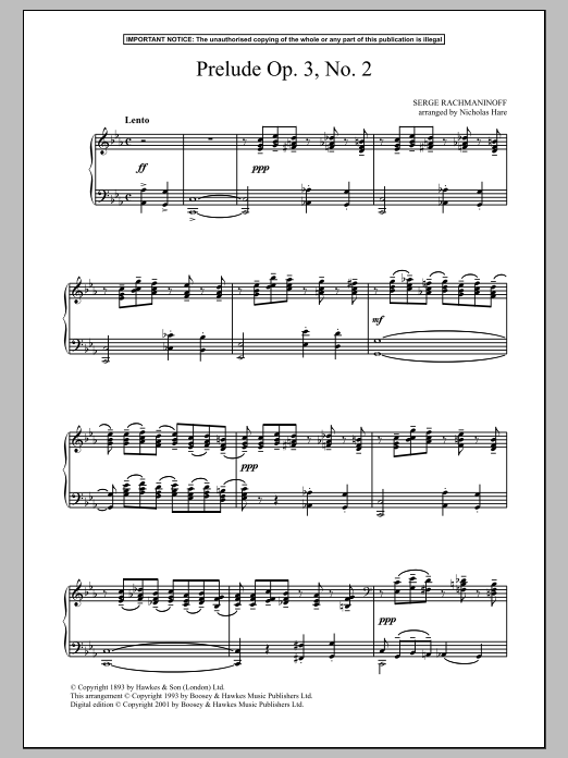 Download Sergei Rachmaninoff Prelude Op. 3, No. 2 Sheet Music and learn how to play Piano PDF digital score in minutes