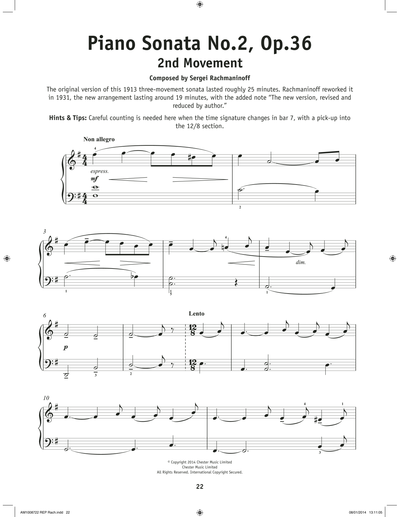 Download Sergei Rachmaninoff Prelude Sonata No. 2 Op. 36 - 2nd Movement Sheet Music and learn how to play Really Easy Piano PDF digital score in minutes