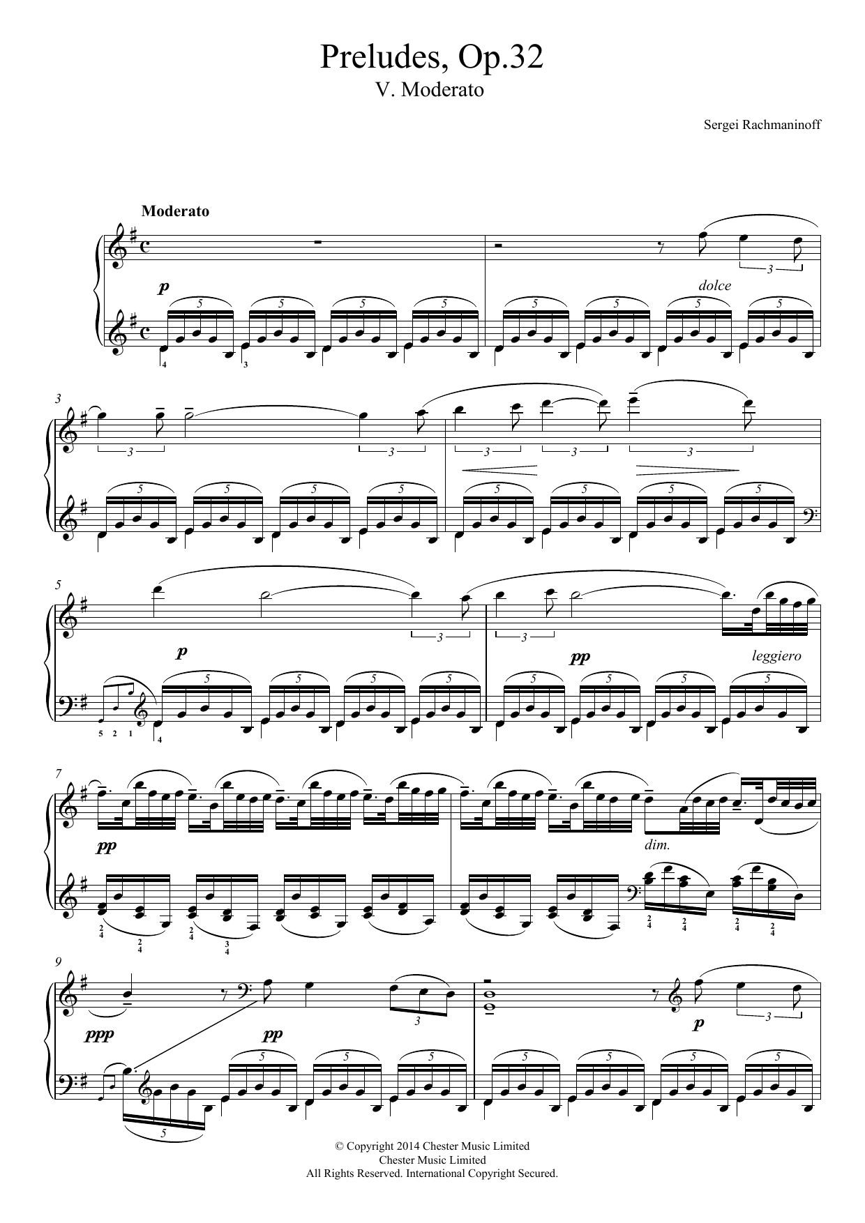 Download Sergei Rachmaninoff Preludes Op.32, No.5 Moderato Sheet Music and learn how to play Piano PDF digital score in minutes