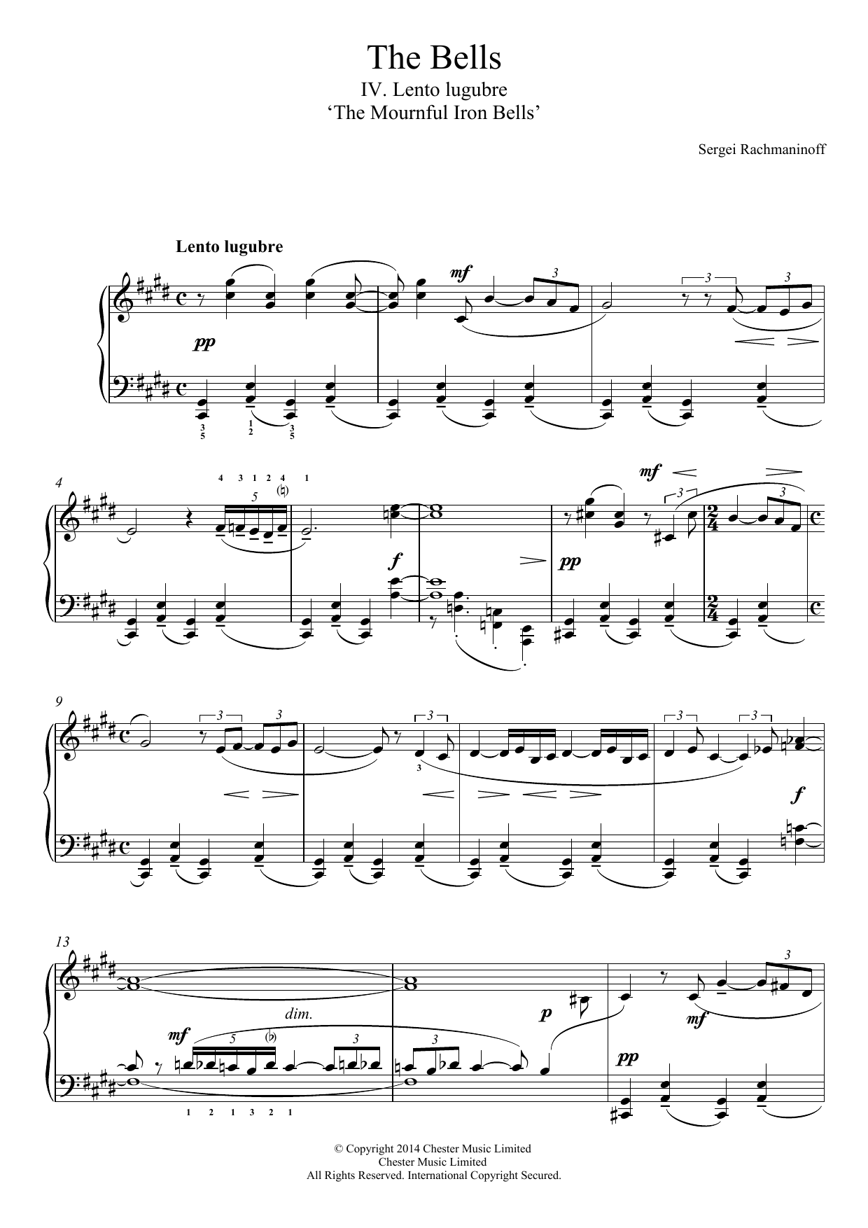 Download Sergei Rachmaninoff The Bells - No.4 Lento lugubre ('The Mournful Iron Bells') Sheet Music and learn how to play Easy Piano PDF digital score in minutes