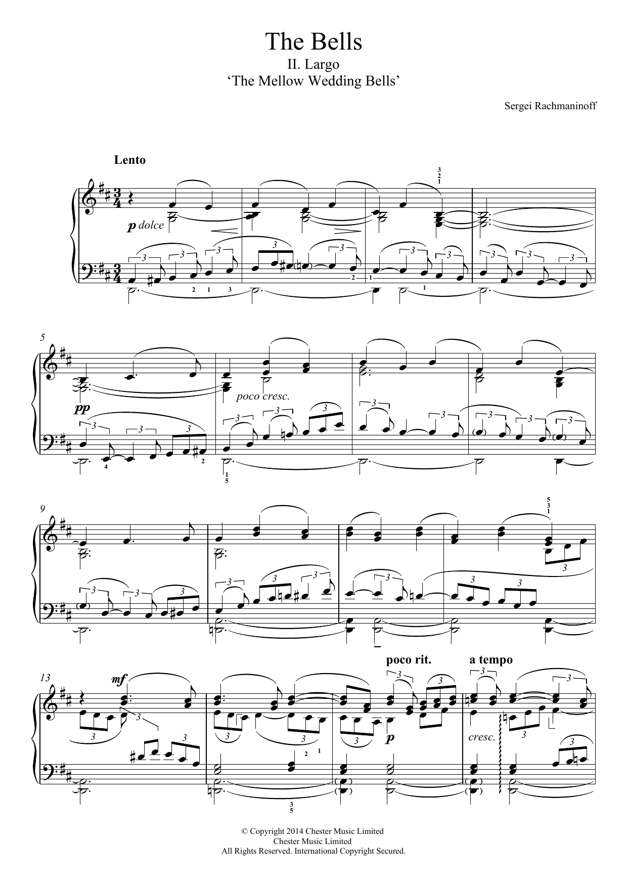 Download Sergei Rachmaninoff The Bells, No.2 Largo ('The Mellow Wedding Bells') Sheet Music and learn how to play Piano PDF digital score in minutes