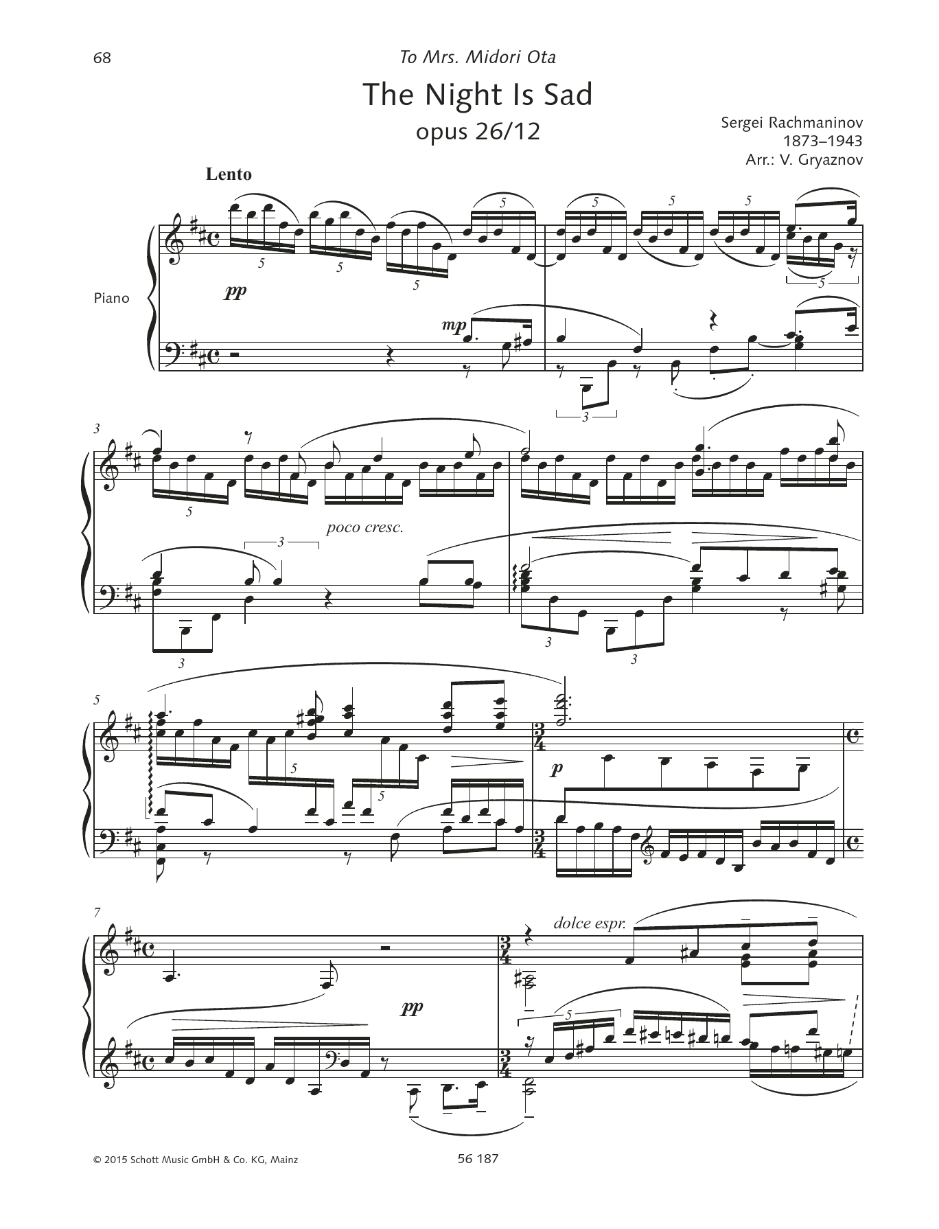 Download Sergei Rachmaninoff The Night is Sad Sheet Music and learn how to play Piano Solo PDF digital score in minutes