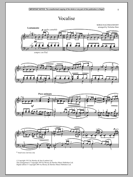 Download Sergei Rachmaninoff Vocalise, Op. 24, No. 14 Sheet Music and learn how to play Piano PDF digital score in minutes