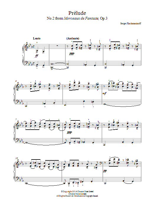 Download Sergei Rachmaninoff Prelude (No.2 from Morceaux de Fantasie, Op.3) Sheet Music and learn how to play Easy Piano PDF digital score in minutes