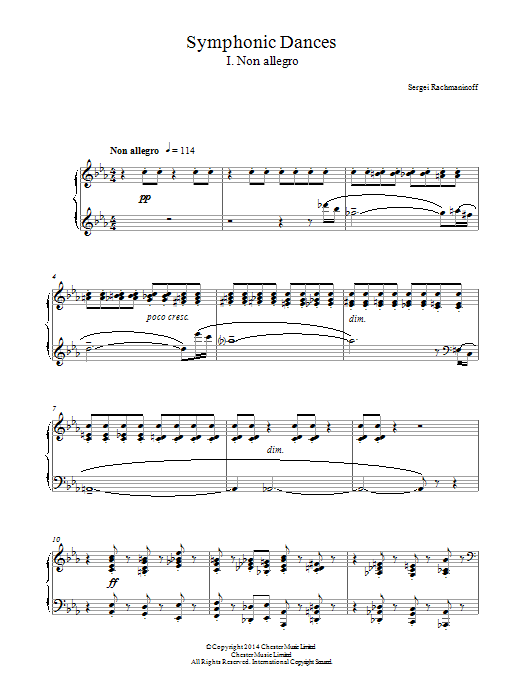Download Sergei Rachmaninoff Symphonic Dances - 1st Movement Sheet Music and learn how to play Piano PDF digital score in minutes