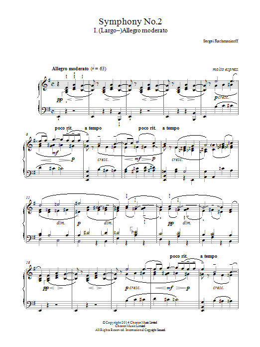 Download Sergei Rachmaninoff Symphony No.2 - 1st Movement Sheet Music and learn how to play Piano PDF digital score in minutes