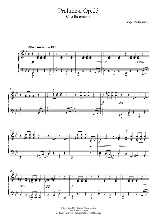 Download Sergei Rachmaninoff Preludes Op.23, No.5 Alla marcia Sheet Music and learn how to play Piano PDF digital score in minutes