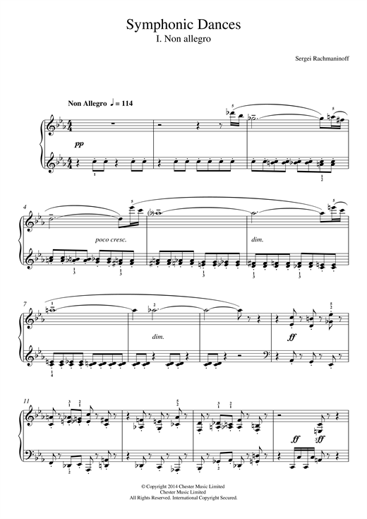 Download Sergei Rachmaninoff Symphonic Dances - 1st Movement Sheet Music and learn how to play Easy Piano PDF digital score in minutes